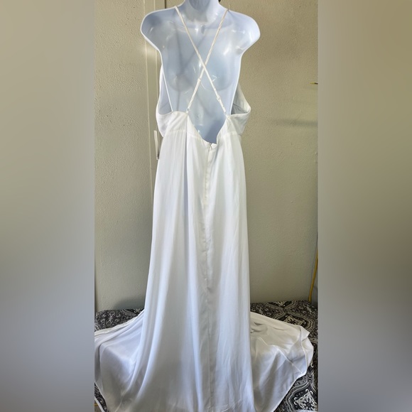 Tobi White Spaghetti Strap Gown with Front Split. Cross Back. - Picture 2 of 13